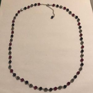 Gray/black/red beaded necklace